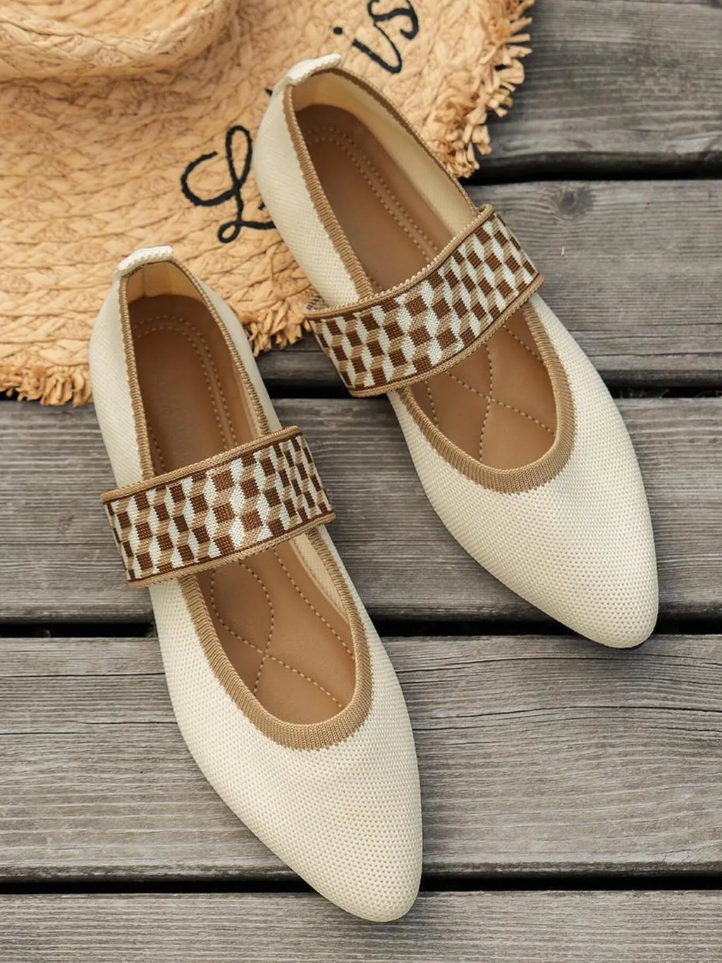 Point toe flats by Shopimist featuring mesh and gingham strap details, stylish loafers with a sleek, modern design.
