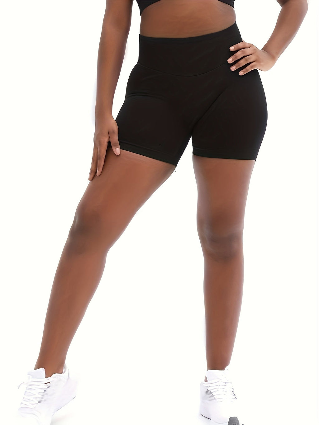 Three-pack of FitiqueFit women's seamless workout shorts in black, gray, and navy, designed for comfortable activewear.