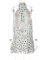 Polka Dot Halter Neck Ruffle Dress