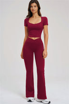 Fitglutes Activewear Sizzle T-shirt and flared leggings 2-piece set, stylish gymwear and workout clothes for women.