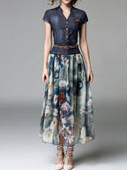 Full Size Patchwork Floral Print Chiffon Dress Plus Size