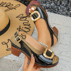 Shopimist peep toe block heel sandals with open toe design and chunky heel for stylish summer footwear.