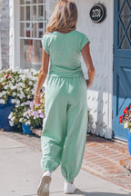 Threaded Pear Rosalie Color Cropped Lounge Set featuring matching pant and top in vibrant, comfortable fabric.