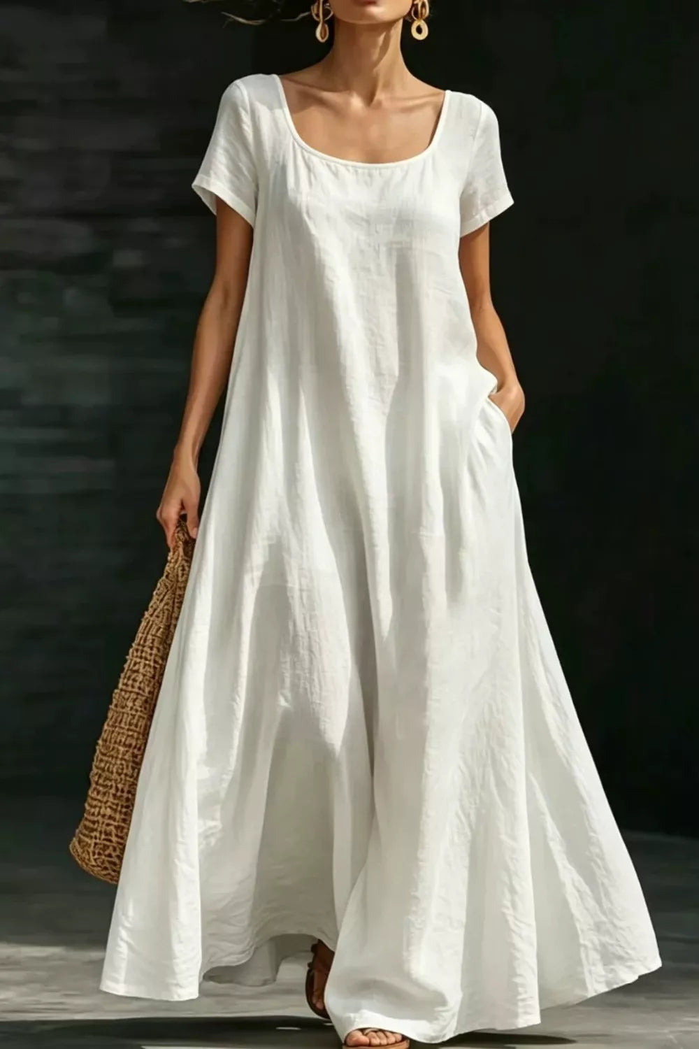 Full size casual loose short sleeve maxi dress by Plush Fashion Hub, featuring a relaxed fit and comfortable style for plus size women.