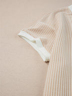 Women's ribbed color block shift dress with pockets, trendy T-shirt style from Trendsi, shown in a casual, comfortable fit.