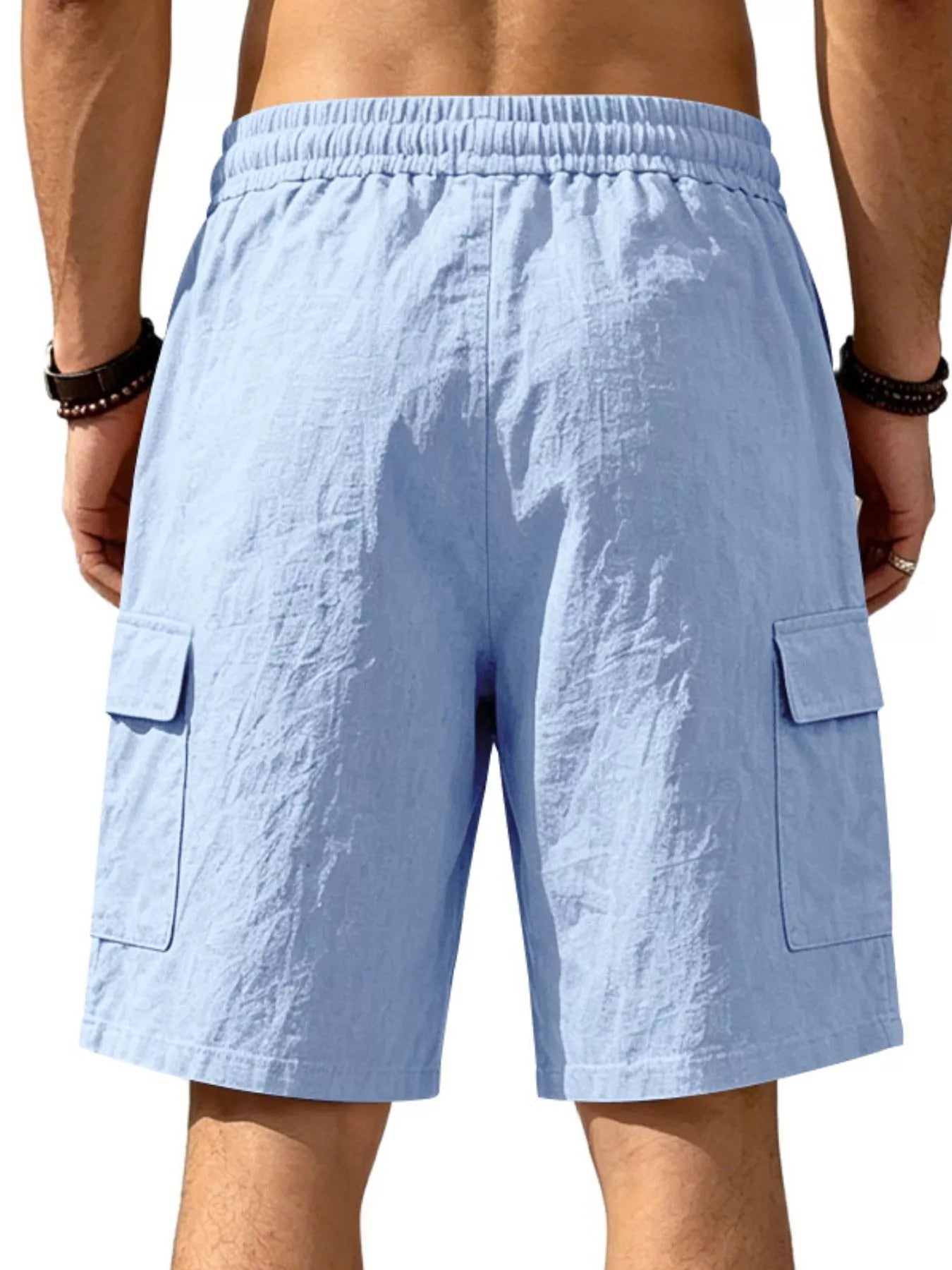Men's plus size casual cargo shorts with drawstring waist, shown in a relaxed fit with multiple pockets and comfortable fabric.