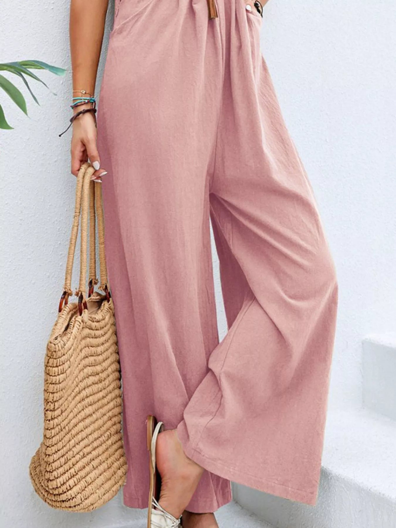 Plus size Shopimist casual wide-leg overalls with pockets, full length, comfortable fit, perfect for relaxed everyday wear