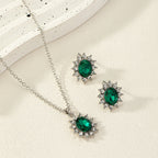European and American fashion sunflower zircon ear stud and necklace set, featuring elegant jewelry with sunflower design.