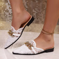 Shopimist point toe chain detail sandals with sleek design and open toe style, featuring chain accents on the straps.