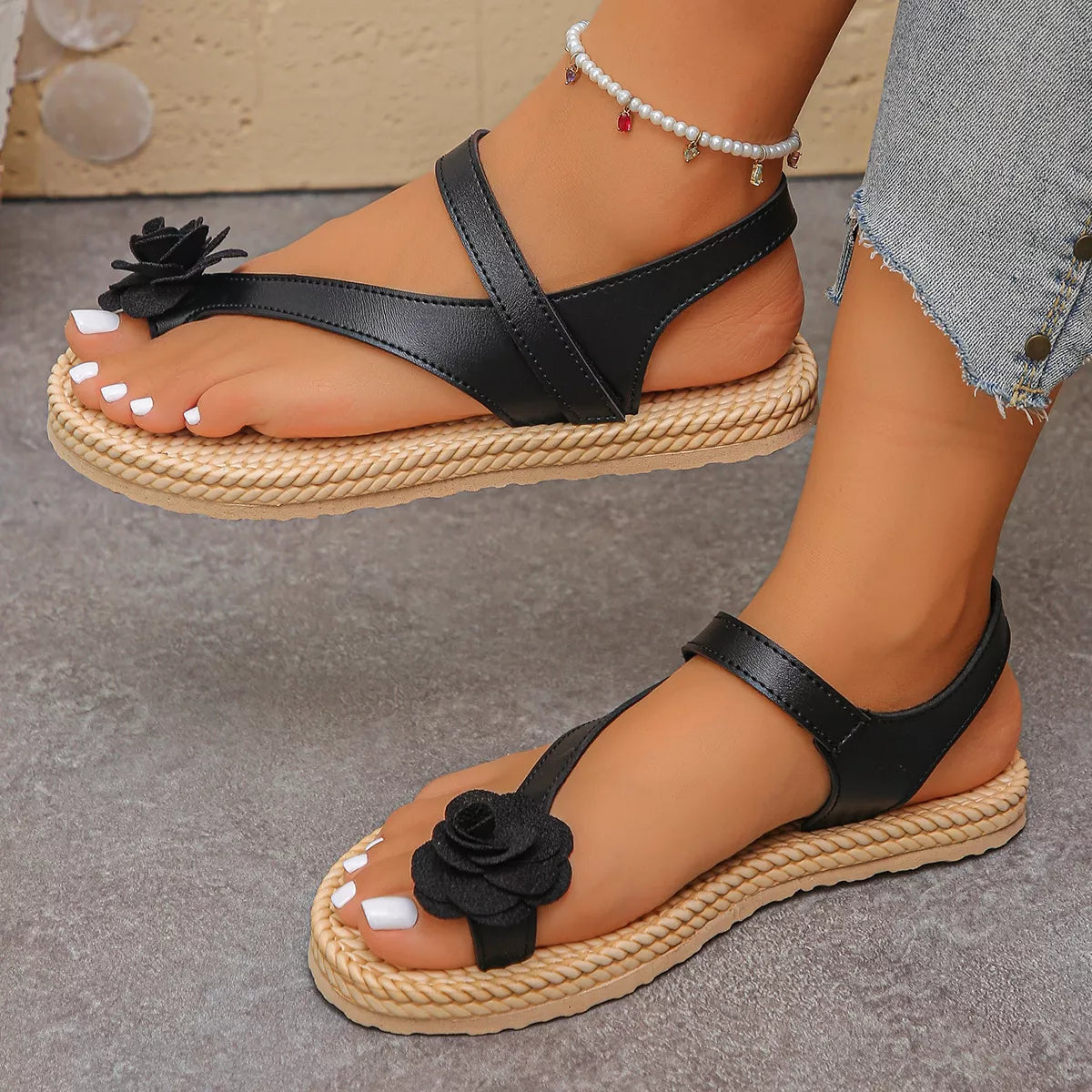 Shopimist flower toe loop sandals with decorative floral design and open toe style, perfect for warm weather footwear.