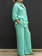 Full Size Long Sleeve Shirt and Pants Set Plus Size