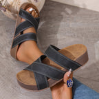 Women's open toe platform flat sandals by Trendsi with comfortable PU leather straps, perfect for summer footwear style.