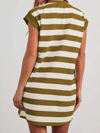 Plus size casual striped mini dress with short sleeves from Trendsi, featuring a full-size, comfortable, and stylish design.