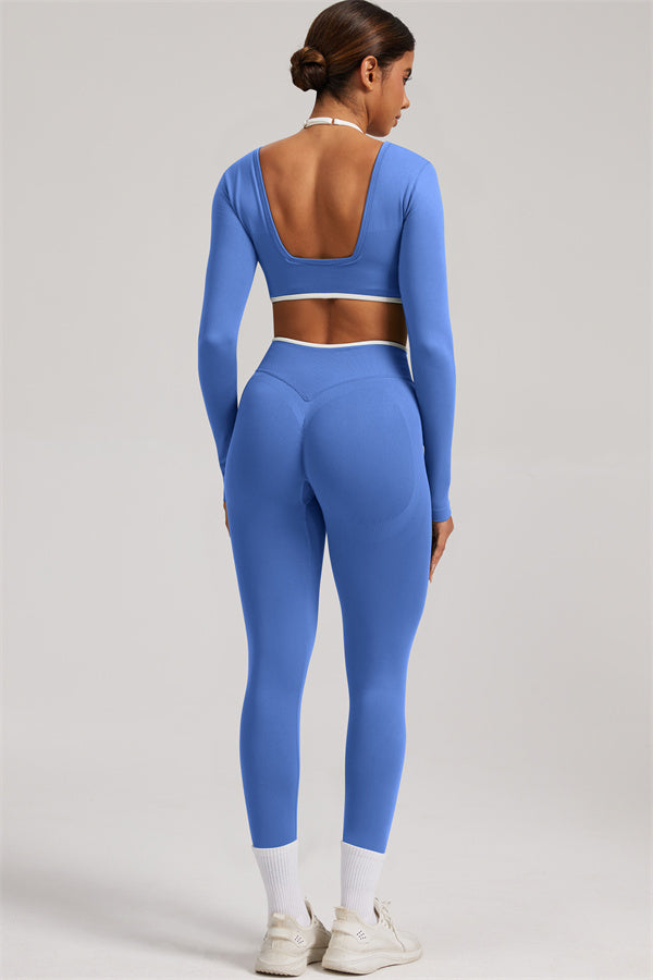 Fitglutes Activewear long sleeve crop top and leggings 2-piece set, sporty workout clothes for gym and active wear.
