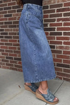 High-waisted wide-leg button-fly jeans in classic cotton denim from Plush Fashion Hub, showcasing the relaxed fit and stylish design.