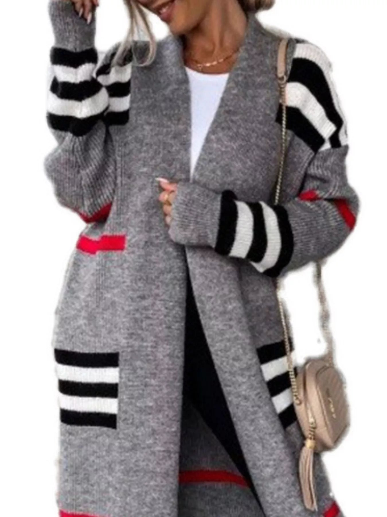 Striped longline open front cardigan by Simply Love, featuring a relaxed fit and stylish horizontal stripe pattern.