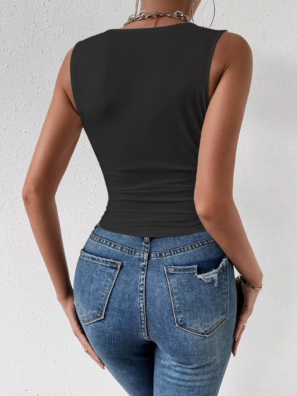 Cowl neck tank top from Trendsi, featuring a soft fabric and stylish draped neckline, perfect for casual or layered outfits.