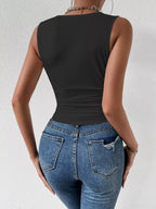 Cowl neck tank top from Trendsi, featuring a soft fabric and stylish draped neckline, perfect for casual or layered outfits.