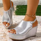 Shopimist peep toe wedge sandals with chunky heel and ankle strap, showcasing stylish summer footwear for women.