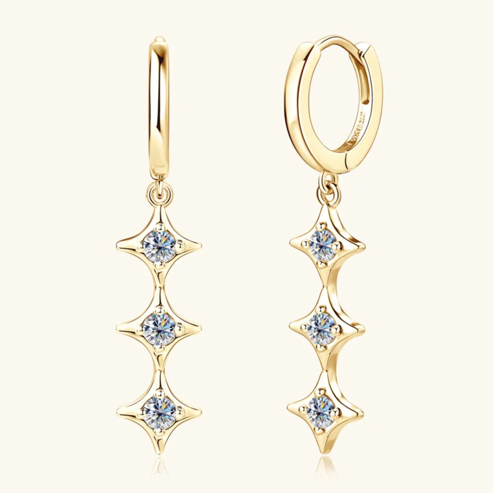 Sterling silver moissanite geometric shape earrings with sparkling stones, stylish and elegant jewelry accessory