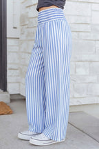 Light beige Brooke loose summer pants by Threaded Pear, featuring a relaxed fit and wide-leg design for casual comfort.