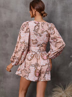 Cutout Front Printed Long Sleeve Romper