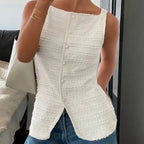 Plush Fashion Hub trendy square neck button-up vest top, Y2K-inspired casual tank top with going-out style for women.