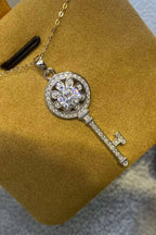 1 Carat Moissanite platinum-plated key pendant necklace with sparkling gemstone and intricate design, jewelry by Shopimist