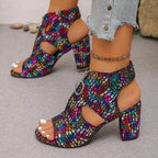 Shopimist open toe block heels sandals featuring a stylish design with a sturdy heel and comfortable open toe style.