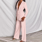 FitiqueFit two-piece blazer and straight-leg trousers suit, featuring a lapel button-down blazer and matching tailored trousers.