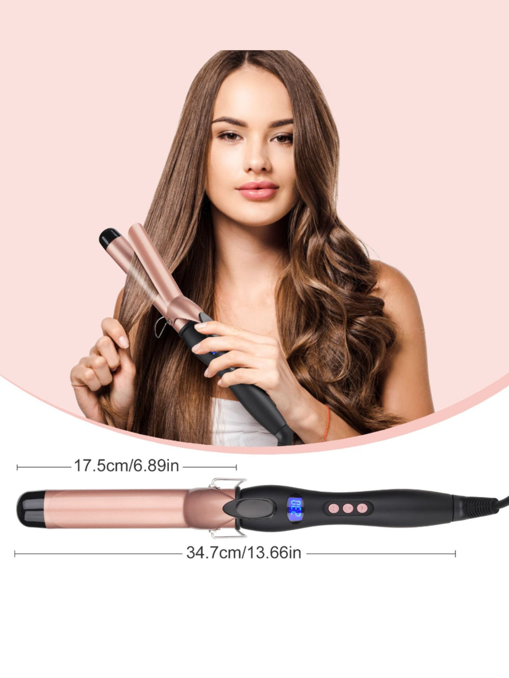 Professional anti-scald curling iron with ceramic barrel for fast, safe hair curling and styling.
