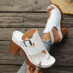 Shopimist toe loop block heel sandals featuring a stylish design with open toes and chunky heels for a chic summer look.