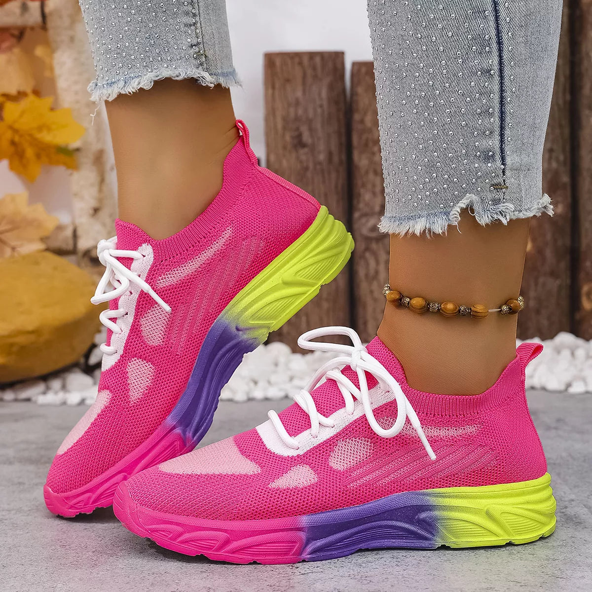 Plush Fashion Hub lace-up round toe sneakers with white color and stylish design, perfect for casual wear and everyday comfort.