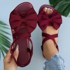 Shopimist bow embellished flat sandals with decorative bows and open toes, perfect for casual summer wear.