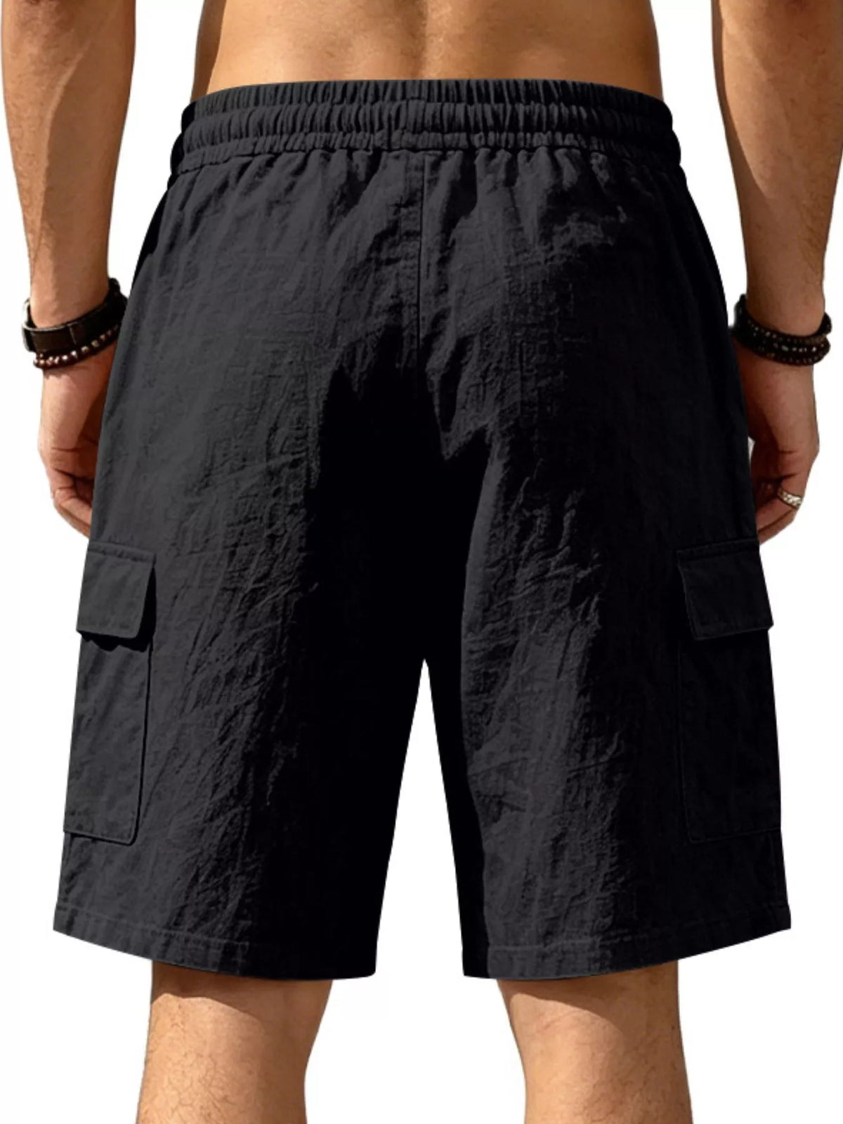 Men's plus size casual cargo shorts with drawstring waist from Plush Fashion Hub, featuring multiple pockets and relaxed fit.