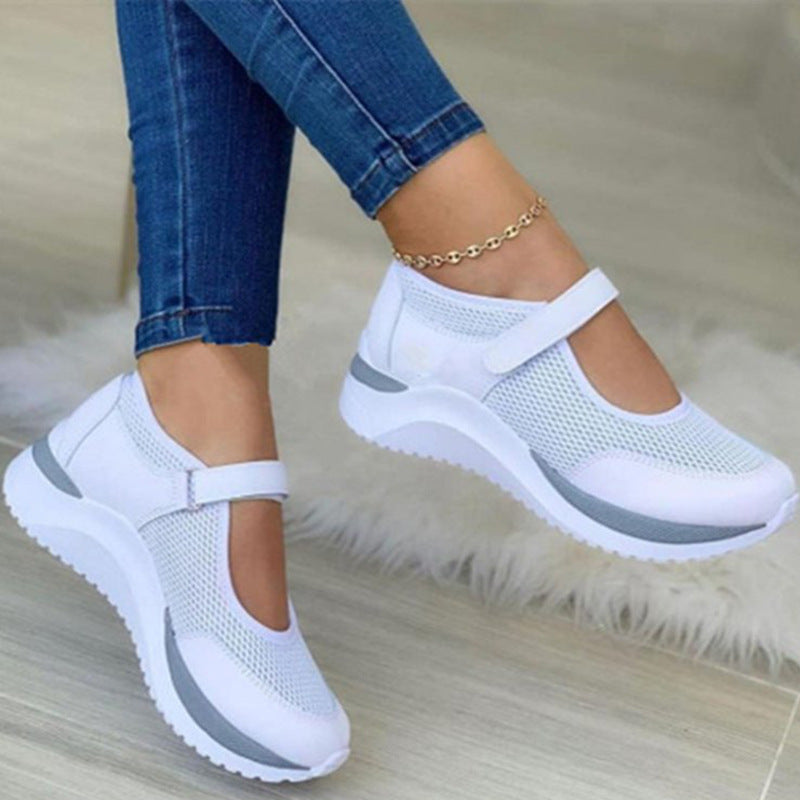 Women's round toe Velcro platform sandals by Plush Fashion Hub featuring beige straps and thick rubber soles.