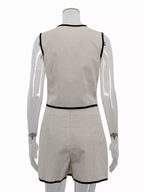 Contrast trim vest and skirt set by Shopimist featuring a stylish matching top and bottom with contrasting details and modern design.