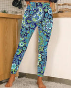 Unisex Hawaiian 3D print leggings with vibrant digital floral design, casualwear by Plush Fashion Hub.