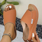 Shopimist open toe wedge sandals with a cork heel and ankle strap, perfect for summer and casual wear.