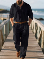 Plus size men's long sleeve top and pants set by Shopimist, casual full-body clothing in comfortable fabric.
