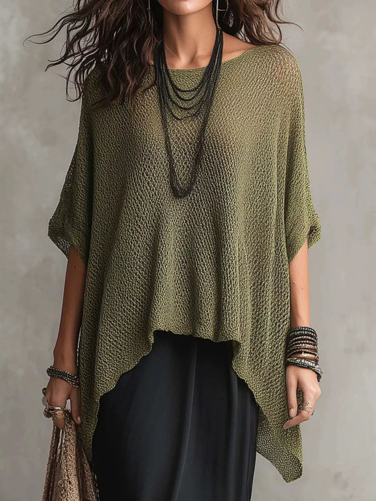 Plus size Plush Fashion Hub knit top with a loose fit and round neckline, showcasing soft, cozy knit fabric in a full-size design.
