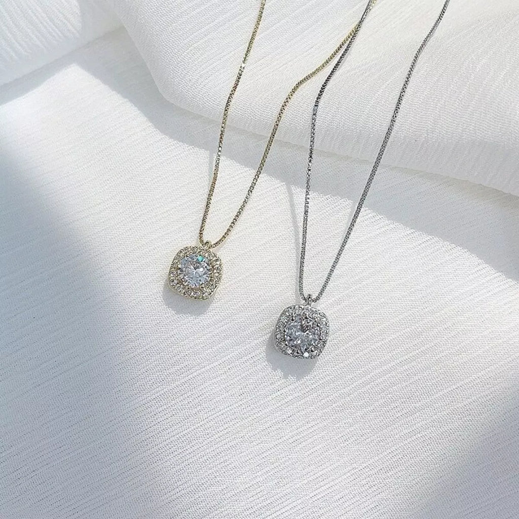 925 Sterling Silver Zircon Pendant Necklace with sparkling gemstone and delicate chain, stylish jewelry for women.