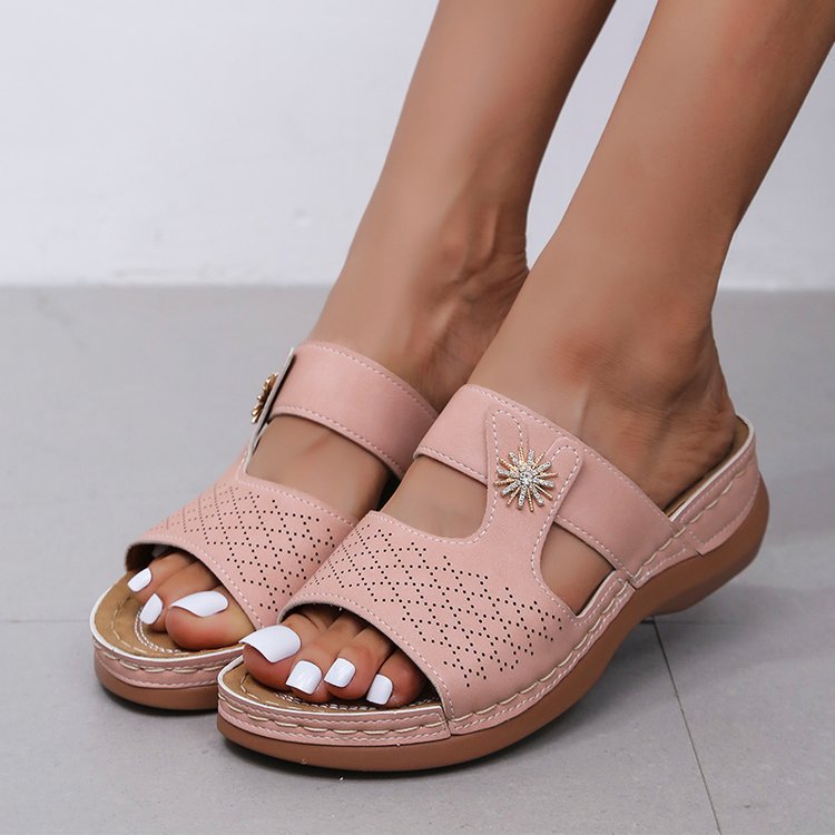 Embroidered Fish Mouth women's thick bottom hollow sandals by Plush Fashion Hub, featuring intricate fish design and comfortable sole.