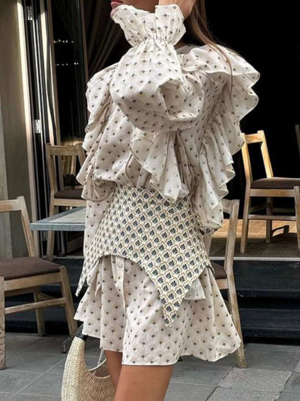 Shopimist ruffled floral print mini dress featuring a feminine design and lightweight fabric, perfect for spring and summer occasions.