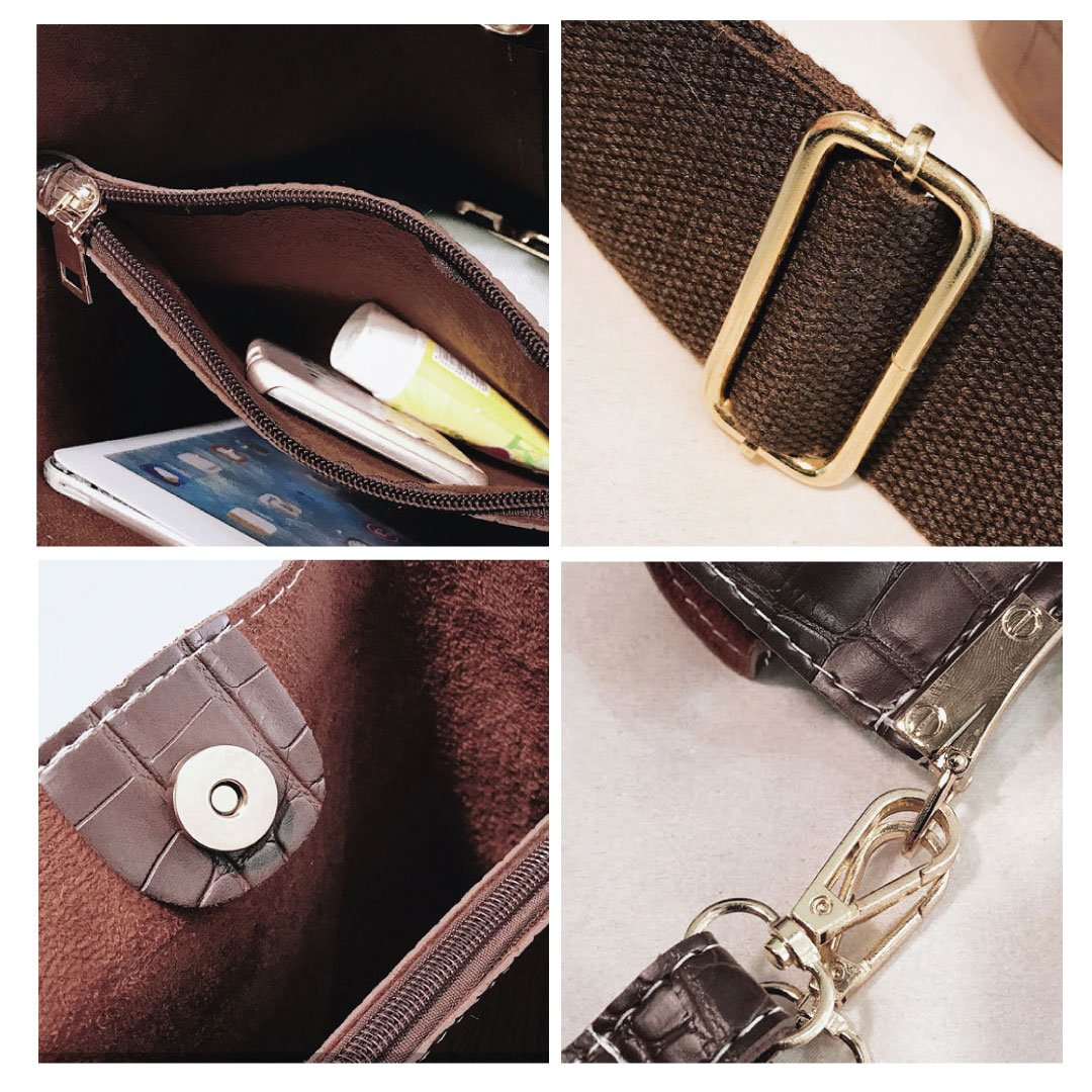 Chocolate crocodile-embossed Blake Shoulder Bag by Plush Fashion Hub, showcasing its stylish design and textured leather finish.
