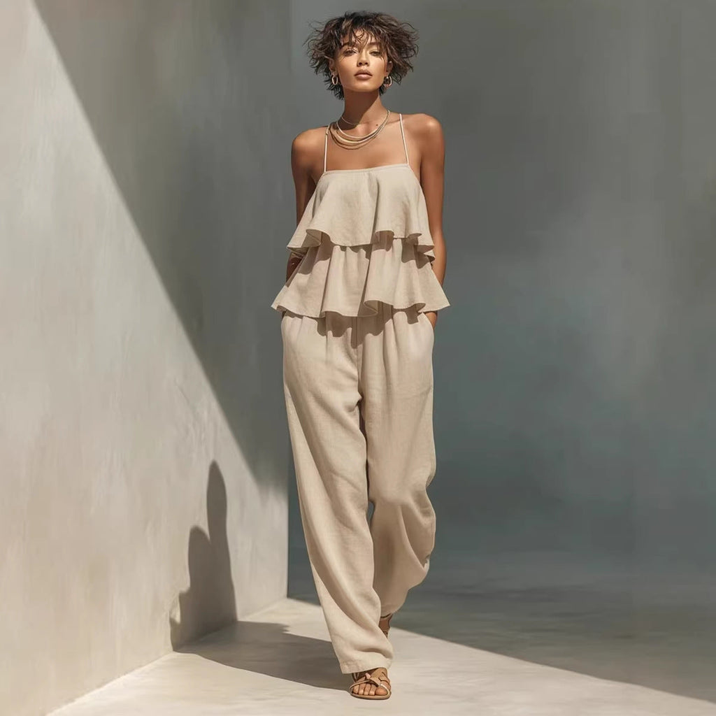 Women's sleeveless camisole top and casual pants set by FitiqueFit, featuring a relaxed fit and comfortable fabric for everyday wear.