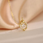 18K gold-plated zircon star circle pendant necklace with delicate chain, featuring sparkling star and circle charm.