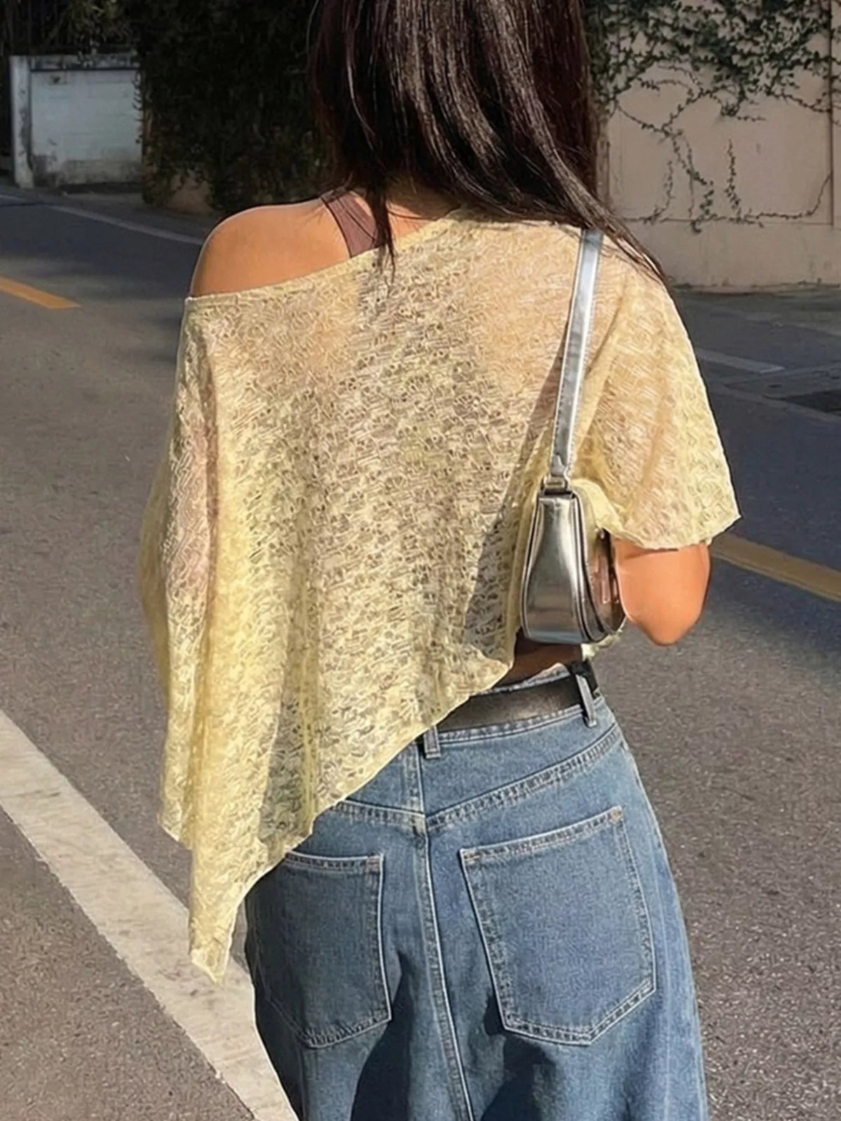 Plush Fashion Hub one shoulder long sleeve cover up, lightweight and stylish for beach or poolside wear.