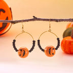 18K gold-plated Halloween bead earrings with spooky themed charms and intricate details, perfect for festive jewelry.