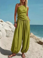 Plus size full size one-shoulder top and wide-leg pants set from Shopimist, featuring a stylish two-piece outfit.
